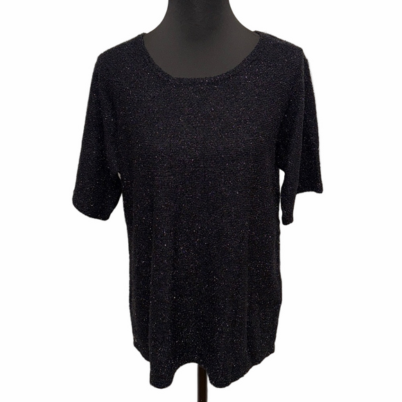 Nick & Sarah Plus Sweaters - Nick & Sarah Plus Women’s Black Metallic Sparkle Short Sleeve Sweater Knit Top